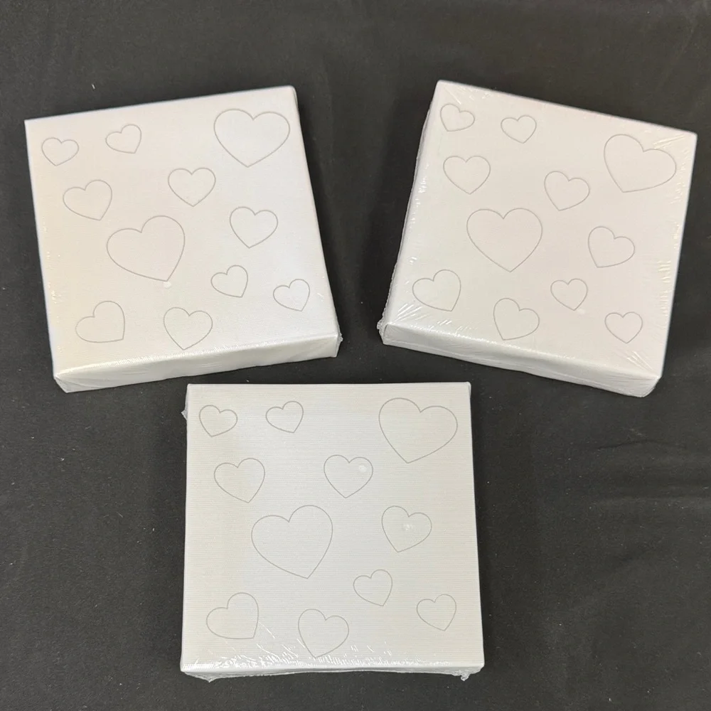 Heart Patterned Canvas Frames 5 inch by 5 inch Painting White 3 piece in set
